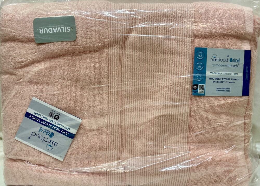 NWT Modern Threads 2-Pack Air Cloud Oversized Resort Bath Towels, Blush Pink